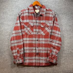 Boston Traders Button Up Flannel Shirt Men's Large Red/Gray Plaid Heavyweight